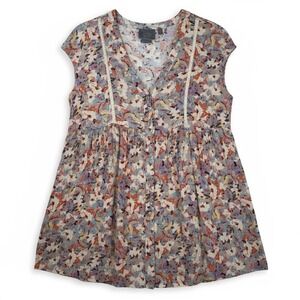 Vanessa Virginia Anthropologie Floral Blouse Top Boho Peasant Tunic‎ Small